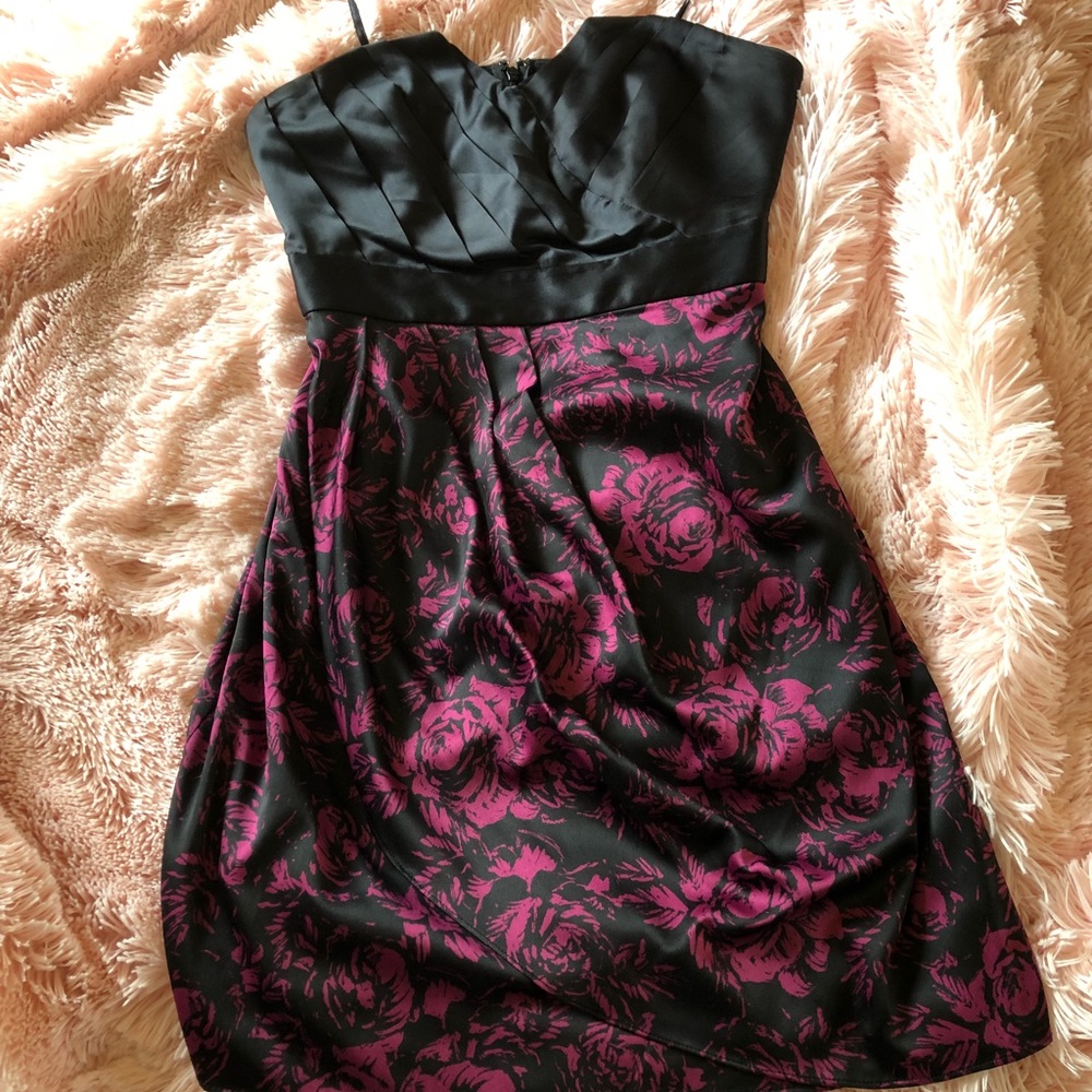 Cocktail dress, Black top with magenta roses